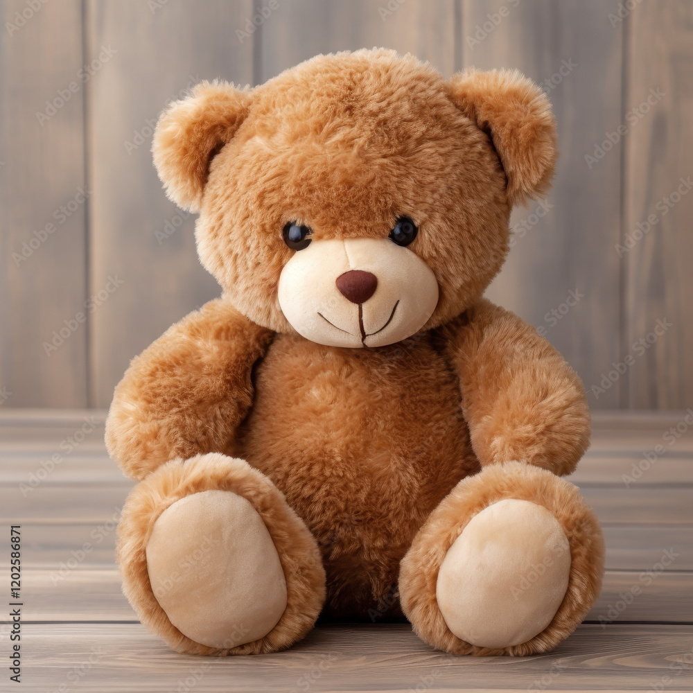 Cozy Brown Teddy Bear on Wooden Background - Perfect Gift for Kids and Collectors Cozy Brown Teddy Bear on Wooden Background - Perfect Gift for Kids and Collectors