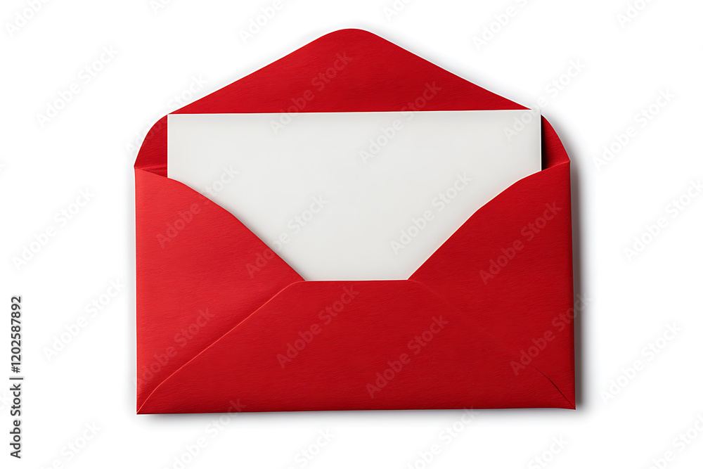 Red envelope with white sheet inside, mockup of letter, invitation, greeting card, red envelope isolated a white background Red envelope with white sheet inside, mockup of letter, invitation, greeting card, red envelope isolated a white background