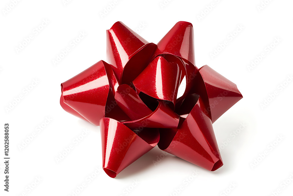 Red gift bow with smooth ribbons isolated a white background Red gift bow with smooth ribbons isolated a white background
