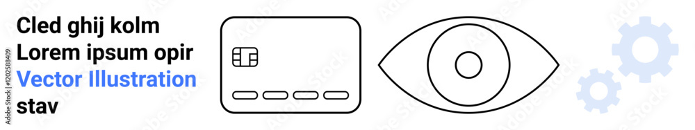 Card with chip, eye symbol, and two gears. Ideal for technology, security, surveillance, data protection, engineering monitoring and innovation themes. Landing page Card with chip, eye symbol, and two gears. Ideal for technology, security, surveillance, data protection, engineering monitoring and innovation themes. Landing page