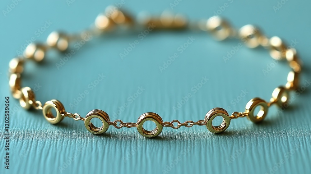 A delicate gold bracelet featuring circular links, showcasing elegance and style. A delicate gold bracelet featuring circular links, showcasing elegance and style.