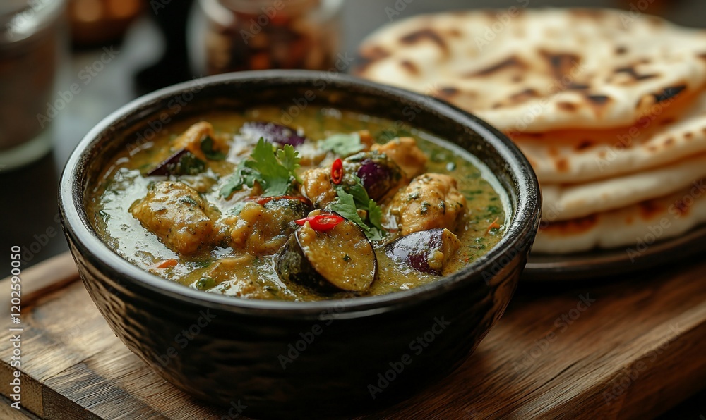 Chicken curry with naan, delicious meal Chicken curry with naan, delicious meal