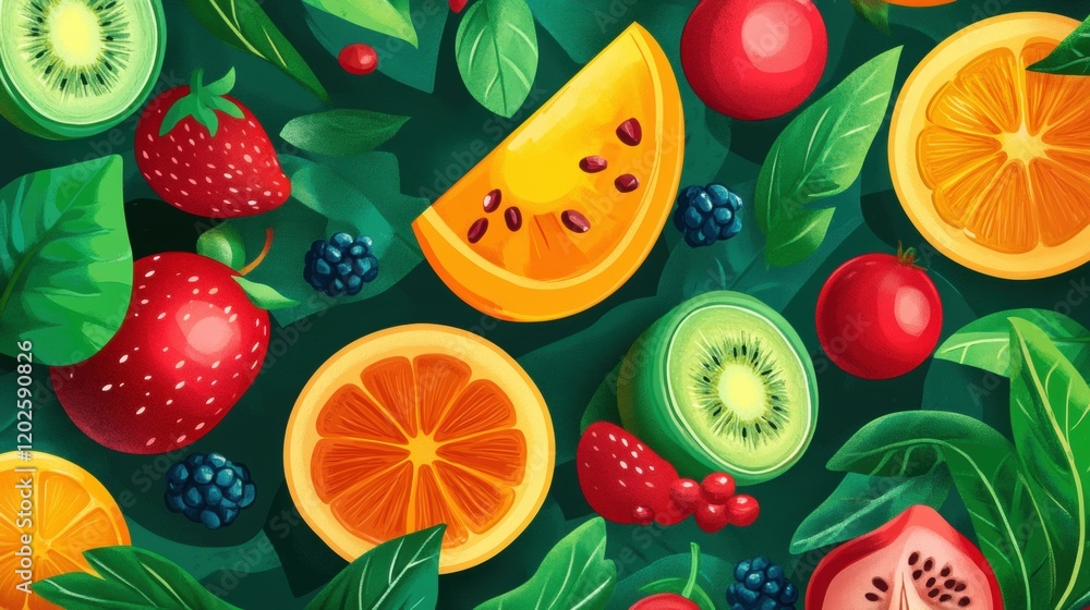 custom made wallpaper toronto digitalVibrant assortment of fresh fruits arranged with green leaves