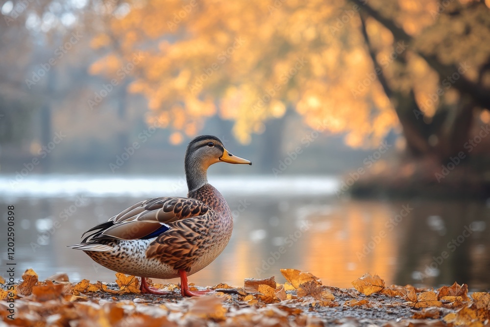 Duck swimming in a calm autumn lake Duck swimming in a calm autumn lake