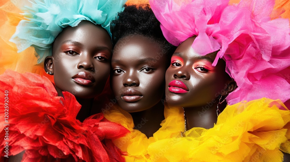 Obraz premium Fashion photoshoot showcasing seasonal designs with diverse models