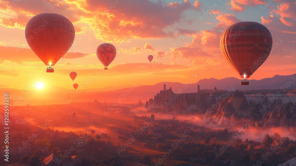 Cappadocia sunrise hot air balloons soaring over fairy chimneys Cappadocia sunrise hot air balloons soaring over fairy chimneys