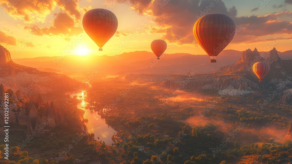 Cappadocia sunrise hot air balloons valley flight tourism Cappadocia sunrise hot air balloons valley flight tourism