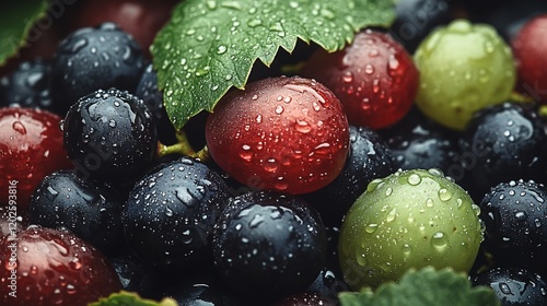 Close-up mixed grapes with water droplets photo