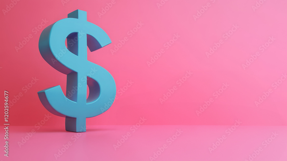 Obraz premium Blue dollar sign on a pink background.
