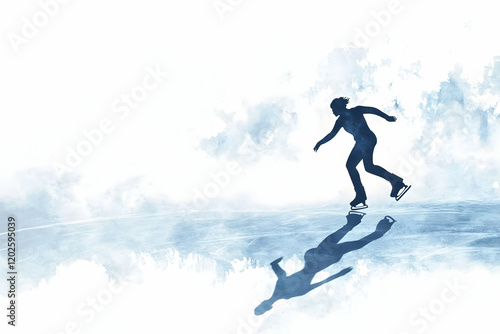 Silhouette of a figure skater gliding gracefully across a smooth rink in a serene winter setting