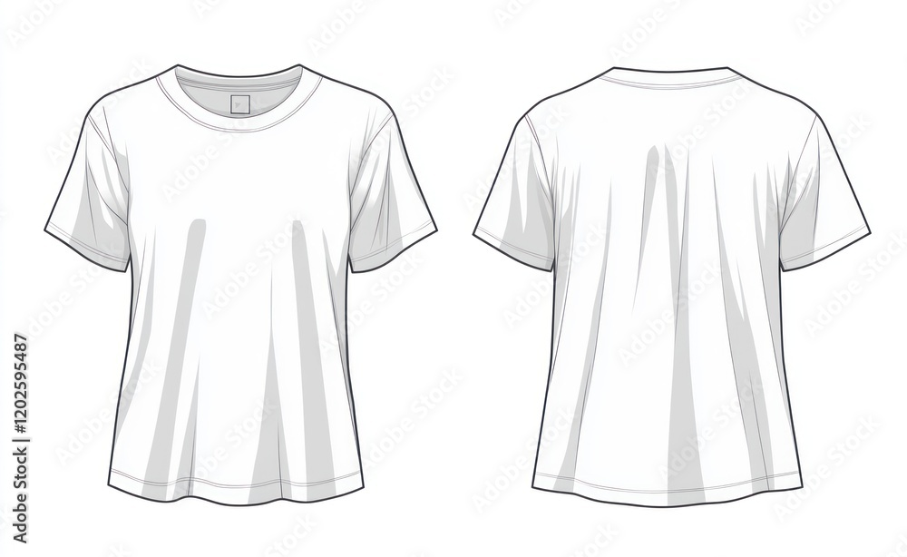 Fototapeta premium Front and back view of a white, short-sleeved t-shirt.