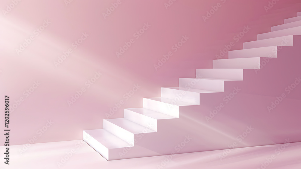 Obraz premium Minimalist Pink Room with White Staircase