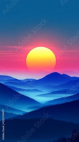 Wallpaper Mural Serene Sunset: Vibrant Hues over Misty Blue Mountains Torontodigital.ca