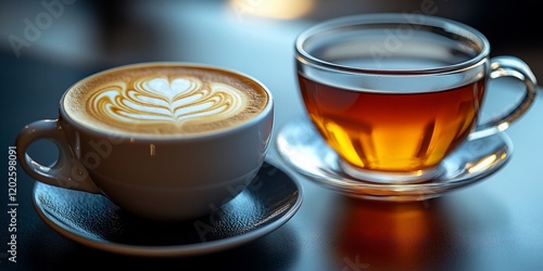 Coffee and tea on a table photo