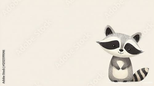   A raccoon in a white setting, adorned with black and white stripes on its neck
