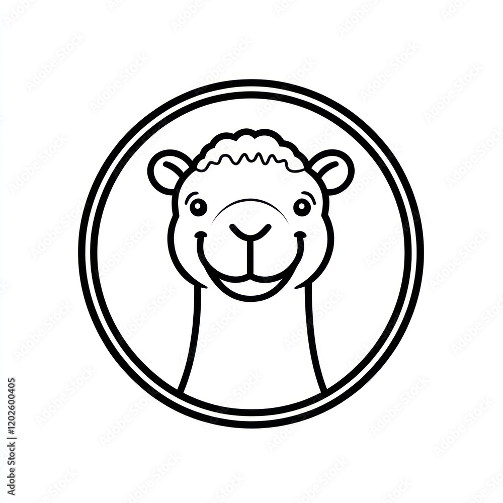 Happy camel head illustration, white background, animal portrait, children's book Happy camel head illustration, white background, animal portrait, children's book