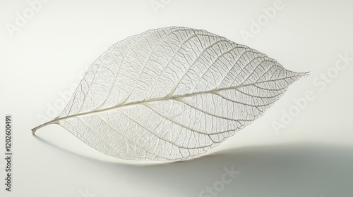 Delicate bleached leaf, studio shot, white background, nature texture, design element