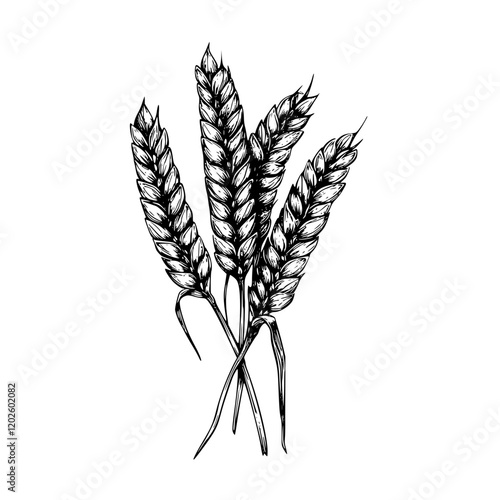 Wheat stalks gracefully arranged, capturing the essence of harvest season in detailed line art