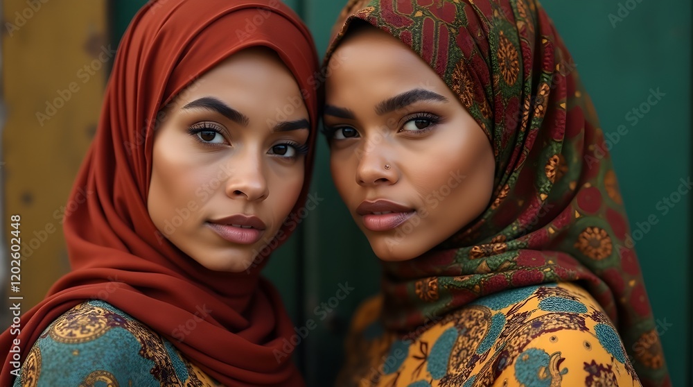 Portrait of Two Women in Hijab with African Influence