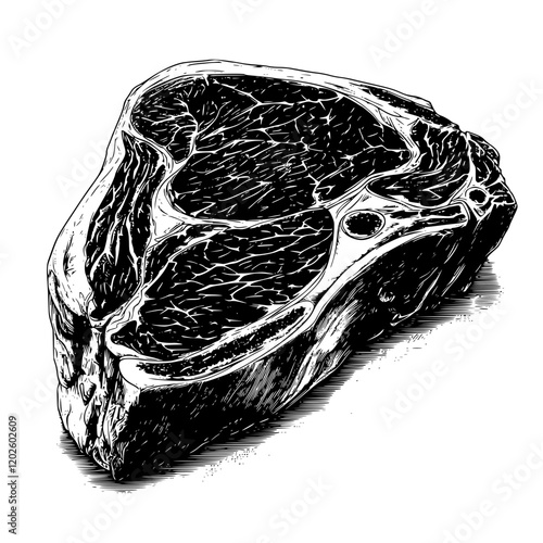 Richly marbled steak resting on a wooden countertop, showcasing nature's artistry in fresh cut meat