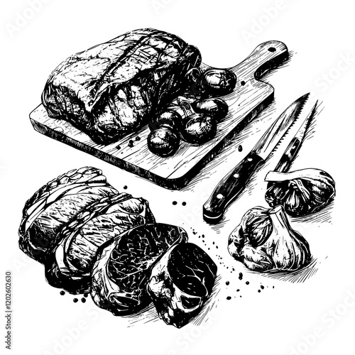 Capturing the essence of rustic culinary craftsmanship with fresh ingredients on a wooden board