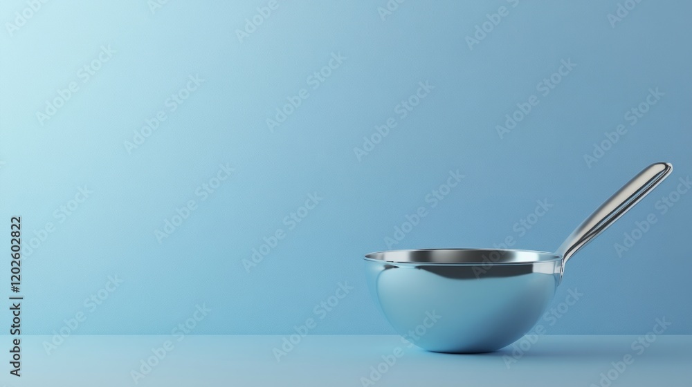 Chrome ladle, blue backdrop, studio shot, minimalist design, food prep Chrome ladle, blue backdrop, studio shot, minimalist design, food prep