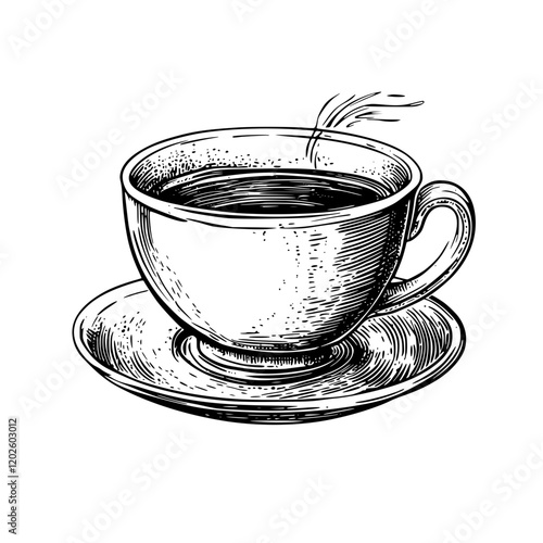 Rich aroma of freshly brewed coffee fills the air in a delicate porcelain cup, inviting warmth and comfort