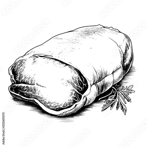 Deliciously crafted bread roll filled with savory ingredients resting on fresh herbs