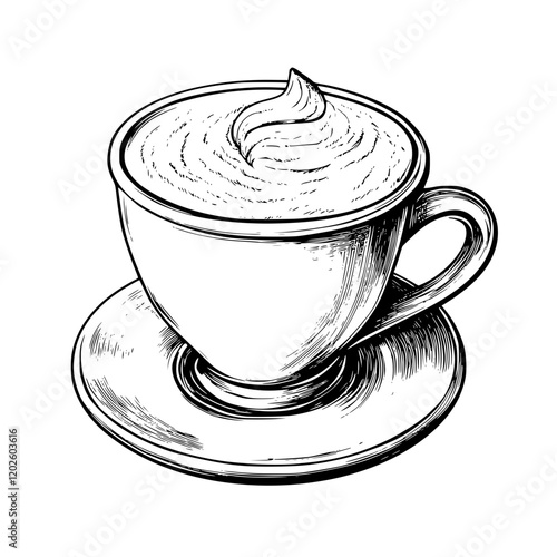 Delightful cup of whipped cream topped coffee resting on a delicate saucer, inviting a moment of indulgence