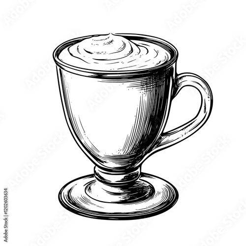 Delightful cup of frothy beverage sitting on a saucer, inviting warmth and comfort after a long day in a cozy cafe