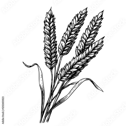Grain stalks sway gently under the warm sun, showcasing nature's bounty in a rustic field near an idyllic countryside village
