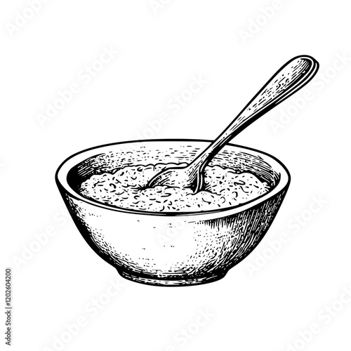 Warm bowl of oatmeal with a silver spoon inviting a cozy breakfast moment at a rustic kitchen table on a chilly morning
