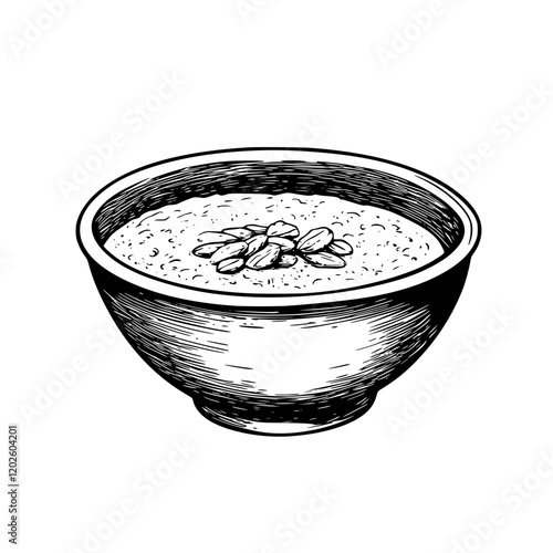 Savoring a warm bowl of creamy oatmeal topped with crunchy nuts for a nourishing breakfast at dawn