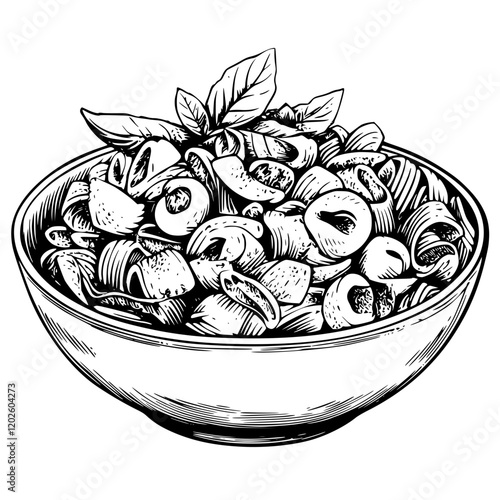 Delicious bowl of pasta featuring fresh herbs and a tantalizing blend of flavors