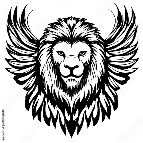 Majestic winged lion symbolizing strength and freedom in bold artistic design