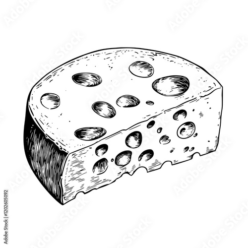 Delightful slice of cheese with a charming texture showcasing holes on a crisp white background