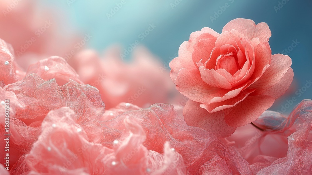 Delicate pink rose on fluffy soft petals Delicate pink rose on fluffy soft petals