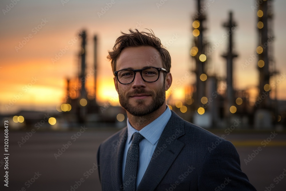 Confident Oil Gas Executive at Sunset Portrait of a Successful Energy Industry Leader Confident Oil Gas Executive at Sunset Portrait of a Successful Energy Industry Leader