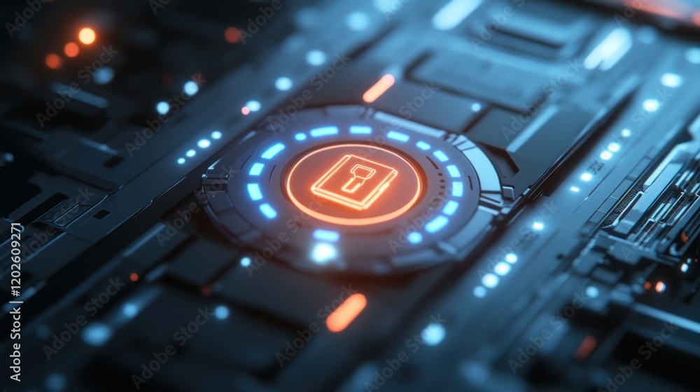 Cyber security lock activating on futuristic circuit board Cyber security lock activating on futuristic circuit board