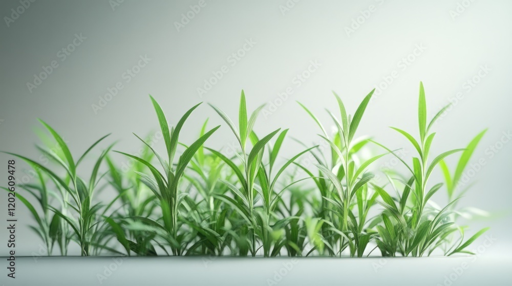 Obraz premium Lush green grass sprouting, studio shot, neutral background, growth concept
