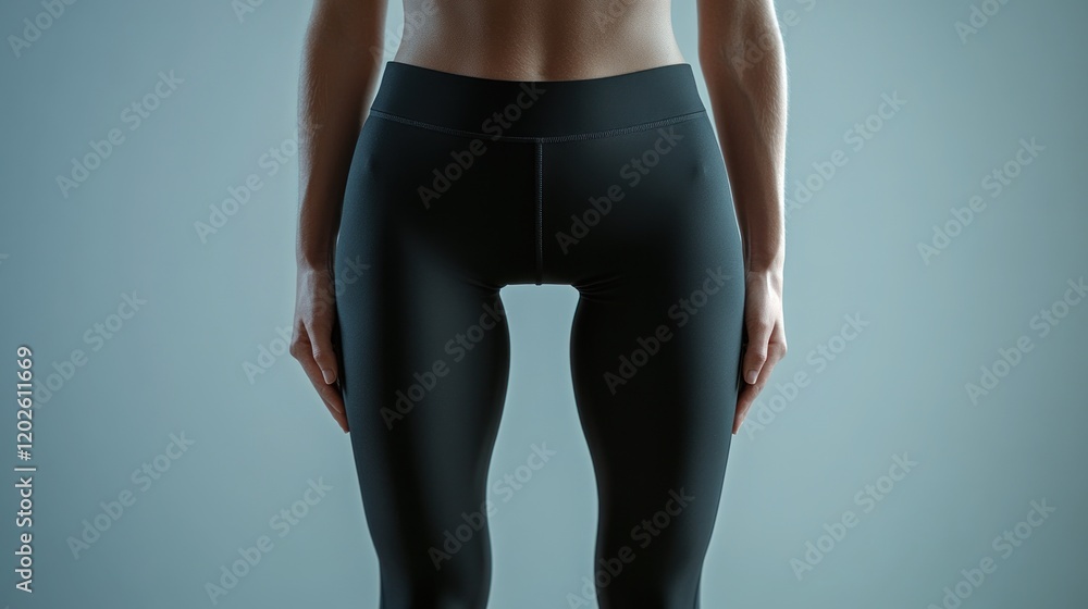 Fototapeta premium Woman's legs in black leggings, studio shot, fitness, healthy lifestyle