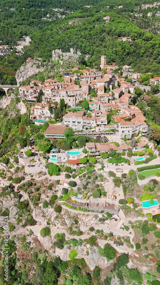 Aerial view of the medieval village of Eze, French Riviera, France. Aerial view of the medieval village of Eze, French Riviera, France.