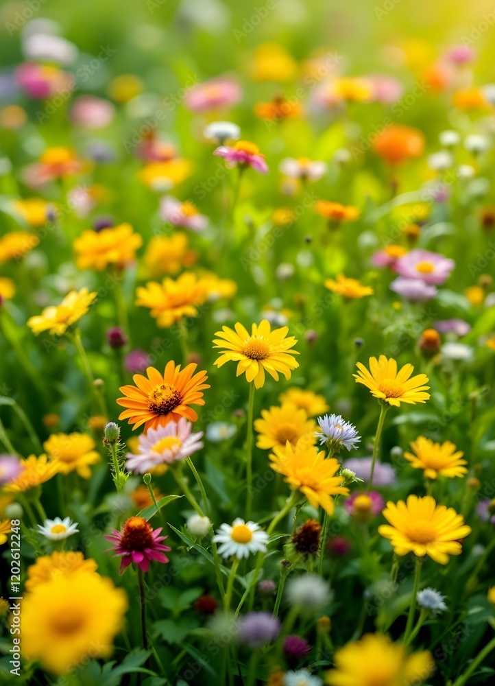 Field of Wildflowers with Green Grass Field of Wildflowers with Green Grass
