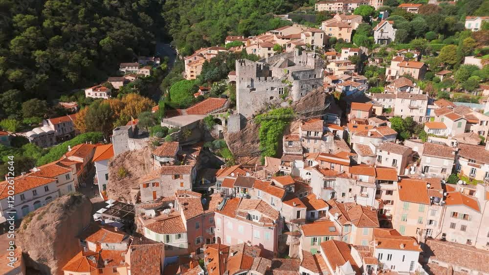Aerial view of the medieval village of Roquebrune-Cap-Martin in French Riviera Aerial view of the medieval village of Roquebrune-Cap-Martin in French Riviera