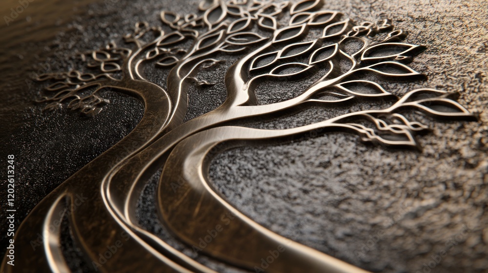 Obraz premium Metal tree art, close-up detail, textured background, nature design, for home decor