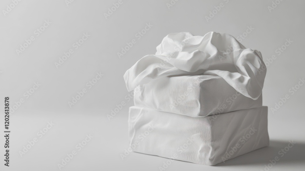 White fabric draped on boxes, minimalist studio backdrop, product mockup White fabric draped on boxes, minimalist studio backdrop, product mockup