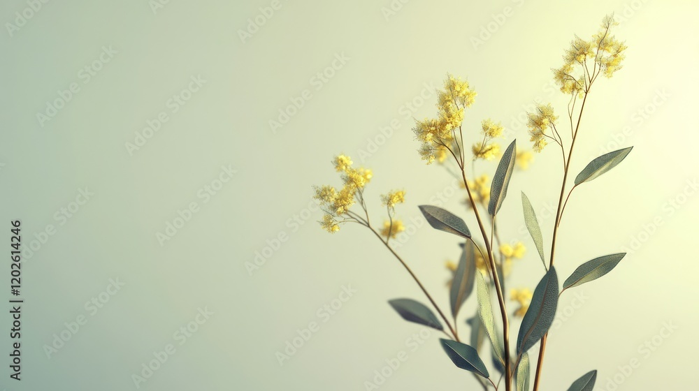 Yellow flowers, green leaves, soft background, spring, nature, website banner Yellow flowers, green leaves, soft background, spring, nature, website banner