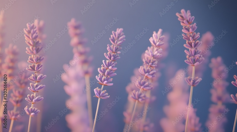 Obraz premium Sunset Lavender Field Closeup, Provence, France, Calm