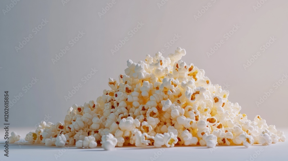 Buttery popcorn pile, studio shot, white background, movie snack Buttery popcorn pile, studio shot, white background, movie snack