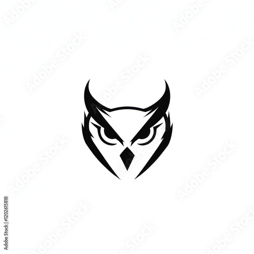 Owl head logo, black and white, design, graphic, isolated on white background photo